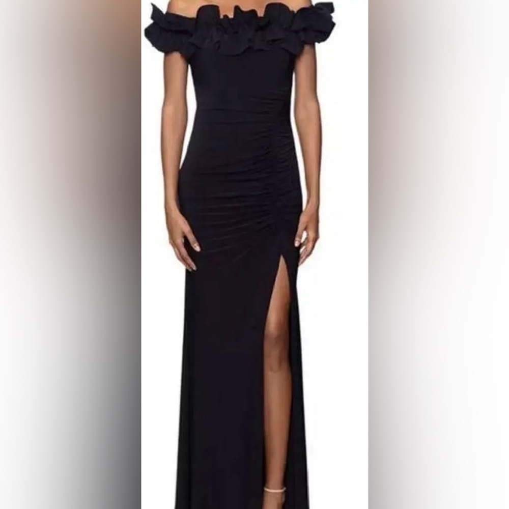 NWT Xscape black ruffle-neck gown prom homecoming 6